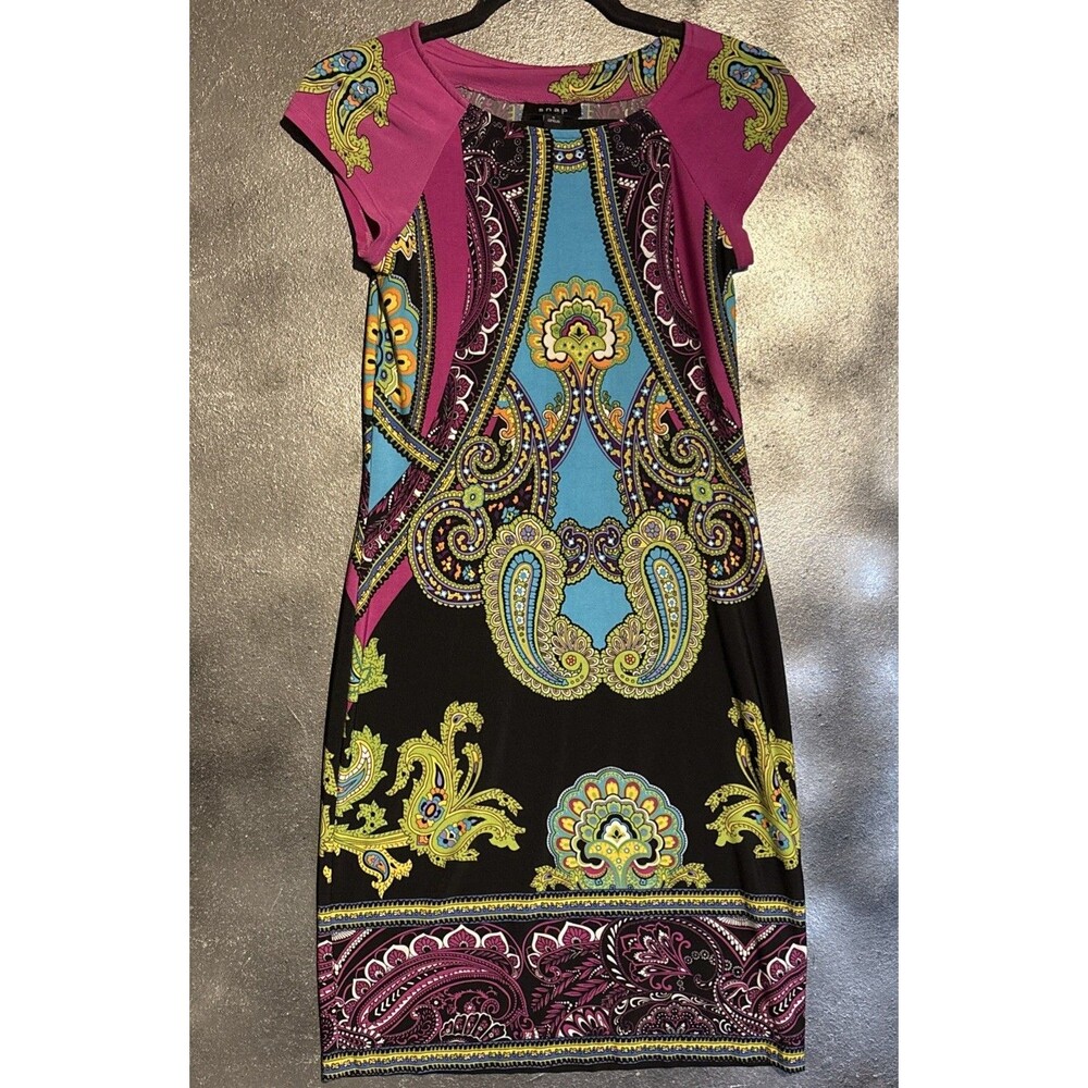 Snap Multicolored Paisley Women's Cap Sleeve Dress S Fairycore Whimsical BOHO